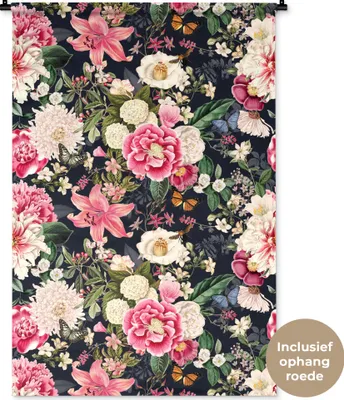 Produktbild von MuchoWow® Wandteppich Wandbehang Lilie - Schmetterling - Farben 90x135 cm Tapisserie Dekoration Wandtuch - Baumwolle - Wandskulptur