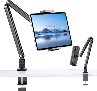 Produktbild von Tablet-Ständer aus Aluminium mit um 360° drehbarem Metallfuß, geeignet für iPad Air, Pro, Mini, Smartphones, Samsung Galaxy, Kindle und alle anderen Geräte.