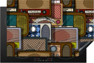 Produktbild von KitchenYeah© Herdabdeckplatte Teens - Radio - Muster - Retro , 80x52cm, Küche Deko, Glaskeramikkochfeld Herdabdeckung, Abdeckplatte fùr Kochfeld