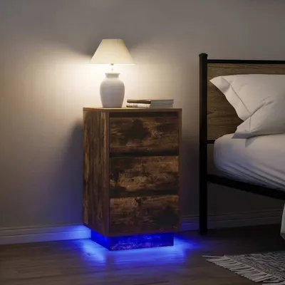 Produktbild von vidaXL Nachttisch mit LED-Leuchten Räuchereiche 38x34x65 cm
