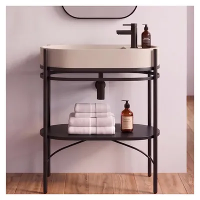Immagine prodotto di Mobile lavabo 80cm cemento e rubinetto nero LUCIA