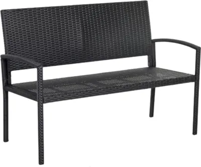 Produktbild von 2-Sitzer Gartenbank – Polyrattan – Wetterfest – Stabiles Stahlgestell – Schwarz/Grau – Für Balkon, Terrasse & Garten – Leicht & Einfache Montage