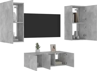 Produktbild von vidaXL 4-tlg. Wohnwand mit LED-Beleuchtung Betongrau Holzwerkstoff