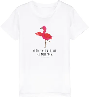 Produktbild von Mr. & Mrs. Panda Kleinkinder T-Shirt Flamingo Yoga 12-14 Jahre (152/164) - Weiß - Geschenk, Yogi, Bio Kinder, Jungen, Rosa, Kindershirt, Baumwolle, Teenager, Yogapose