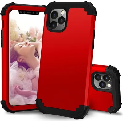 Produktbild von iPhone 11 Pro Max Hülle, LaimTop Heavy Duty 3 in 1 Hybrid Hart PC Flexibel TPU Silikon Stossfest Kratzfest Tasche Schutzhülle für iPhone 11 Pro Max Rot