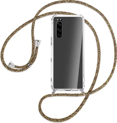 Produktbild von Handykette Backcover-Schutzhülle mit Band (Metall silberfarben) für Sony Xperia 5 - braun+beige