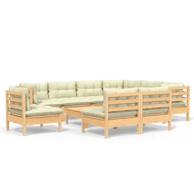 Immagine prodotto di vidaXL Set da giardino lounge da 10 pezzi con cuscini color crema in legno massello di pino