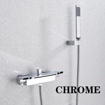 Produktbild von Wasserfall Badewannenarmatur - Wandmontage Mischbatterie - Heiß- und Kaltwasser - Zweigriff - Keramikkartusche - Poliert verchromt