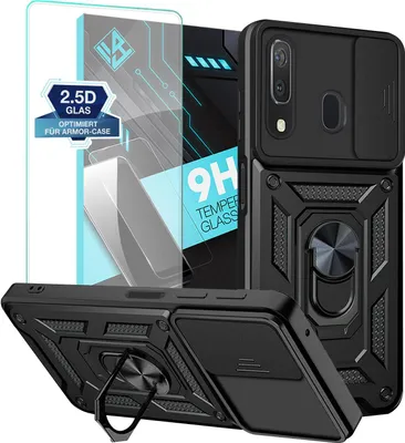 Produktbild von Armor Handyhülle für Samsung Galaxy A50 mit 9H Displayglas Displayschutz Kameraschutz Handy Panzer Case Cover Schutzhülle Outdoor Farbe: Schwarz