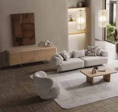 Immagine prodotto di Beige Textil Wohnzimmer Set mit Holzrahmen modern und elegant