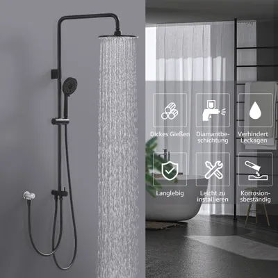 Zdjęcie produktu dla Czarny system natryskowy Homelody, zestaw natryskowy deszczowy bez armatury, górna część natrysku, kolumna natryskowa z przełącznikiem