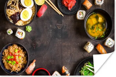Produktbild von MuchoWow® Poster Sushi - Essstäbchen - Kräuter - Gewürze 60x40 cm - Schlafzimmerdekoration