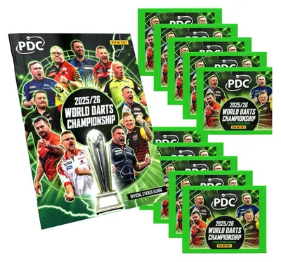 Zdjęcie produktu dla Naklejki z Mistrzostw Świata PDC w rzutkach 2026 – 1 album + 10 torebek