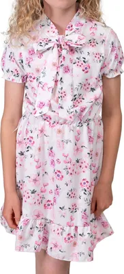 Produktbild von KMISSO Mädchen Kleid kurze Ärmel Voant Stehkragen Weiß 104