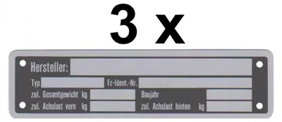 Produktbild von 3 x Blanko Typenschild Anhängertypenschild Neutral Anhänger - Vers. 5