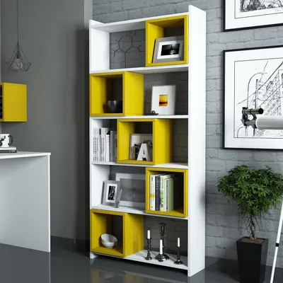 Produktbild von Skye Decor, Box - White, Yellow, Bücherregal, Weiß, 100 % MELAMINBESCHICHTETE SPANPLATTEN, 80 x 22 x 170 cm