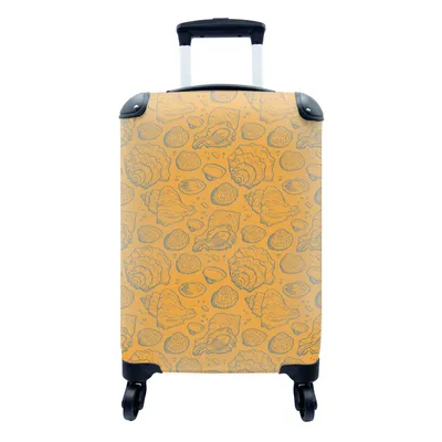 Produktbild von MuchoWow® Koffer Handgepäck Trolley Rollkoffer Kleine Reisekoffer mit 4 Rollen - Muscheln - Gelb - Orange - Muster - Cabin Size < 55x40x23 cm & 55x40x20 cm - Fotokoffer - Kabinenkoffer - Boardgepäck - Reise-Box - Reisekoffer - Reisegepäck - Koffer mit Bild - Trolley für Kinder