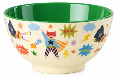 Produktbild von Große Kinderschale 500ml Grün Super Hero Melamin Schale für Kita, KI-generiertes Bild