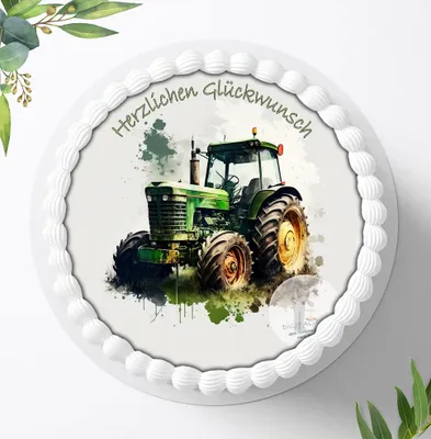 Produktbild von Für die Geburtstags Torte ein Tortenaufleger, Zuckerbild mit dem Motiv: Traktor, Essbares Foto für Torten, Fondant, Ø 20cm, 1997z