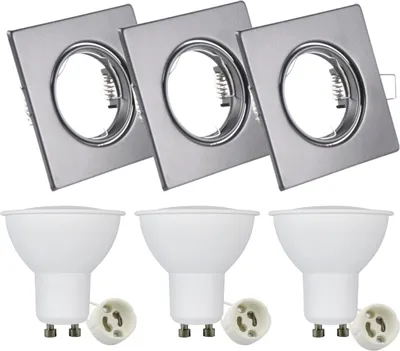 Productafbeelding van LED-inbouwspots, vierkant, zwart, 3-delig, OLIN 305879, Polux