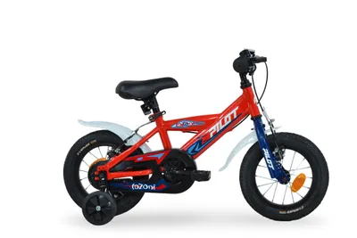 Produktbild von Pilot Kinderfahrrad 12 Zoll Rot mit Stützrädern, Stahlrahmen, V-Brakes, Kettenschutz, Kinder Fahrrad ab 3 Jahre