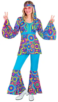 Produktbild von Hippie Kostüm "Bubbles" für Damen | Blau - Anzug 60er 70er Jahre Größe: XS