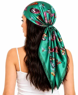 Immagine prodotto di Foulard da donna con motivo floreale, bandana, sciarpa per capelli, 90 x 90 cm, multicolore, verde