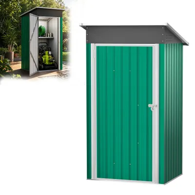 Produktbild von JOIEYOU Gartenhaus Geräteschuppen Metall mit Pultdach Belüftung Schiebetür Fundamentrahmen rostfest Abstellraum für Gartengeräte 96x75x185cm Grün