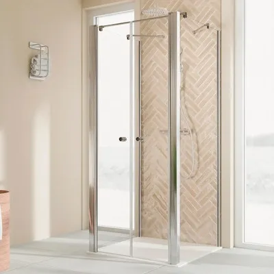 Produktbild von U-Kabine mit Pendeltür BREUER Elana 2.0 90 x 90 x 200 cm Profil rund silber Klarglas Reversibel Puffergriff