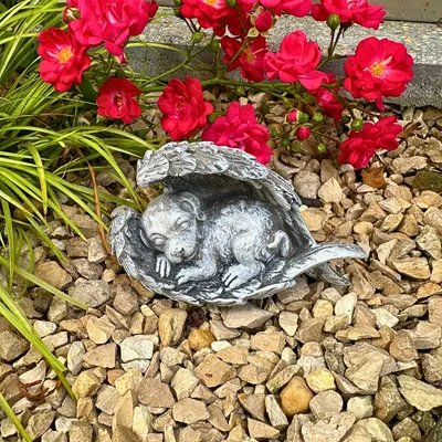 Produktbild von Engel Gedenkstein Engel Flügel mit Hund Tiergrab Grabschmuck Grabdekoration