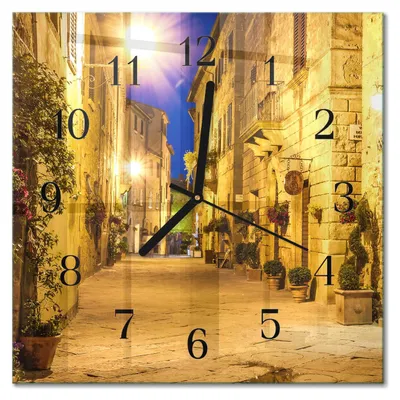 Produktbild von Tulup Glasuhr Wanduhr Küchenuhr Echt-Glas 30x30 cm Modern Dekorativ Geräuschlos Schwarzen Zeigern - Straßennacht