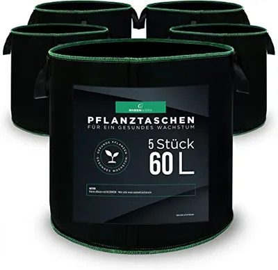 Produktbild von RASENWERK® - 60 Liter Pflanztasche aus Vliesstoff - Pflanzsack für Garten, Gewächshaus & Balkon - Pflanzbeutel für Blumen, Tomaten und Pflanzen - Ideale Alternative zum Blumentopf - 5 Stück