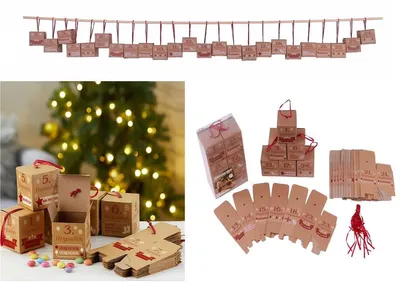 Produktbild von Adventskalender 03 Bastelset 24 tlg. Boxen Würfel 6x6 cm mit Aufhänger zum befüllen