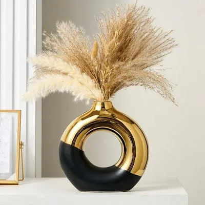Produktbild von Keramische Donut-Blomenvaas, Schwarz-Gold, 25,5 cm