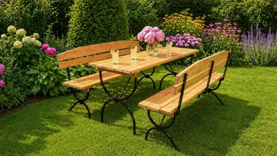 Obrázok produktu pre Pivný set BAVORD DE LUX I 180x60 cm tmavý – stôl + 2 lavice s operadlom, masív borovica 30 mm, oceľový rám 20x20 mm