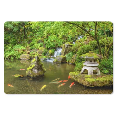 Produktbild von MuchoWow® Mauspad Mousepad Wasserfall - Koi - Japanische Laterne - Moos - Wasser 27x18 cm - Mousepads - Maus Mat - Pad - Mausunterlage - Büroartikel - Desk Matten