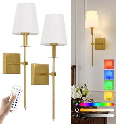 Immagine prodotto di Lampada da parete a LED ricaricabile per soggiorno e camera da letto - Ricarica USB - Senza fili - Alimentazione a batteria - Telecomando