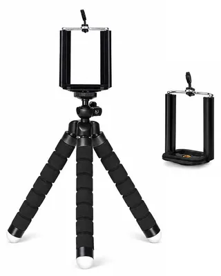 Produktbild von Flexibles Oktopus‑Stativ, Handy Stativ mit Handyhalter, 360° Kugelkopf, Biegsame Beine, Schwarz, für Smartphone Foto Live Streaming