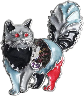 Imagen del producto de Broche de esmalte con forma de gato y motivos florales, 5 x 4 cm, de colores variados, para prendas de vestir
