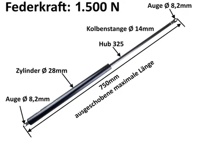 Produktbild von 2 x Gasdruckfeder - Gasdruckdämpfer 1500N