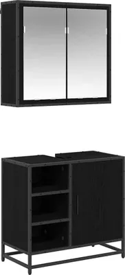 Produktbild von Badezimmermöbel-Set 2 pcs Schwarz Eichen-Optik Holzwerkstoff