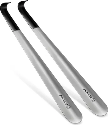 Zdjęcie produktu dla ZOMAKE metalowa łyżka do butów 42 cm zestaw 2 srebrnych stabilnych gumowych rękawów dla seniorów