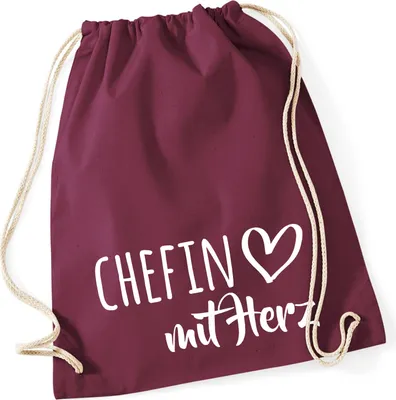 Produktbild von Huuraa Turnbeutel Chefin mit Herz 12 Liter Burgundy Baumwolle Rucksack Geschenkidee