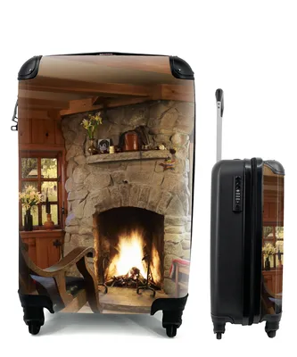 Produktbild von MuchoWow® Koffer Handgepäck Trolley Rollkoffer Kleine Reisekoffer mit 4 Rollen - Brennendes Feuer in einem Kamin - Cabin Size < 55x40x23 cm & 55x40x20 cm - Fotokoffer - Kabinenkoffer - Boardgepäck - Reise-Box - Reisekoffer - Reisegepäck - Koffer mit Bild - Trolley für Kinder