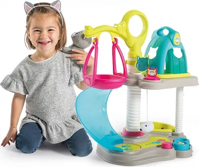 Produktbild von Smoby Katzenhaus - Stoffkatze, Ruhezone, Schaukel, Rutschbahn, Futterstelle, Spielareal, Katzenklo, Schleuder