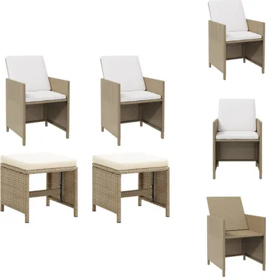 Produktbild von vidaXL Gartenstühle mit Hocker 2 Stk. Poly Rattan Beige -  Gartenstühle