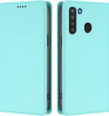 Image de Étui en cuir pour Samsung Galaxy A21, étui à rabat magnétique en cuirPolyuréthaneavec support, vert menthe