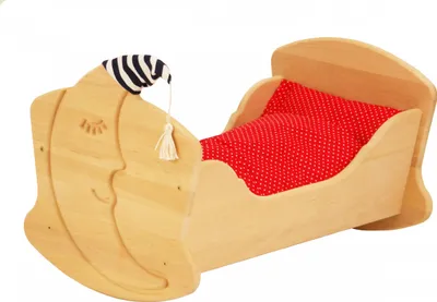 Produktbild von Drewart Puppenwiege aus Holz mit Bettzeug rot, Puppenbett, Holzspielzeug 933-3017