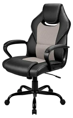 Produktbild von Gaming Stuhl Ergonomischer Bürostuhl Gamerstuhl mit Wippfunktion gepolsterter Rückenlehne höhenverstellbar (Grau)