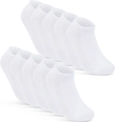 Produktbild von Sneaker Socken Damen & Herren "Premium Sneaker" 10 Paar Atmungsaktiv mit Mesh-Streifen Schwarz Weiß Grau Baumwolle 16510 - Weiß 39-42